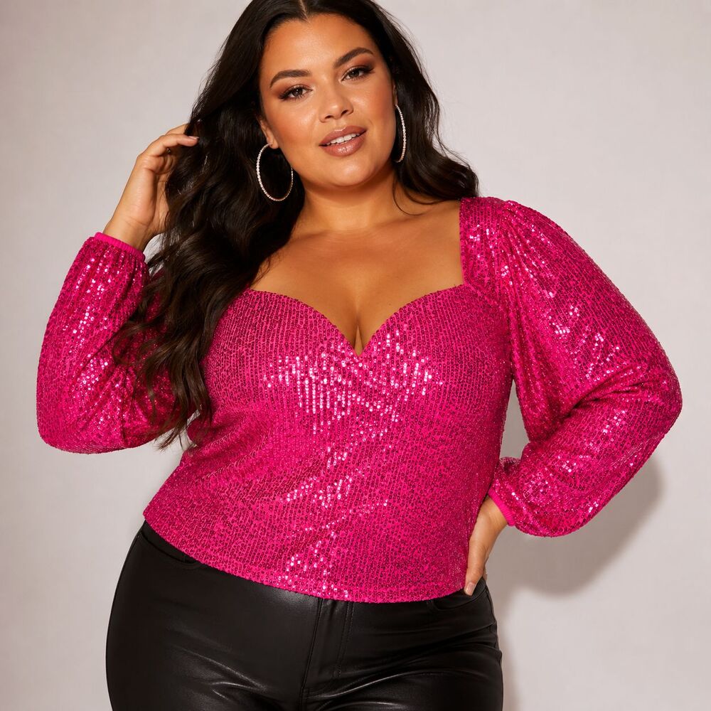 Torrid Sequin Top 2X 18 20 Pink Sweetheart Blouse Party Glam Concert Festival